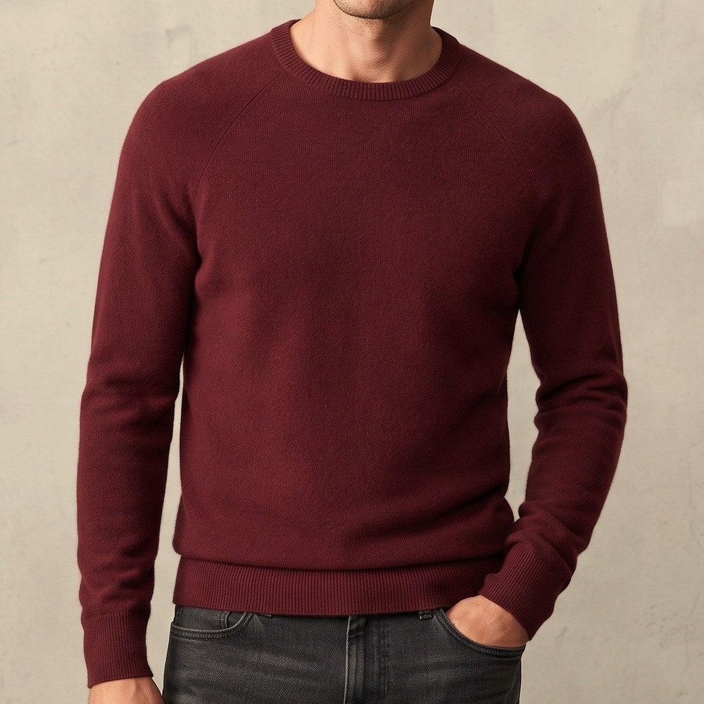 Banana Republic Sweater Mens M Burgundy Excellent Wool Blend Crew Neck Raglan